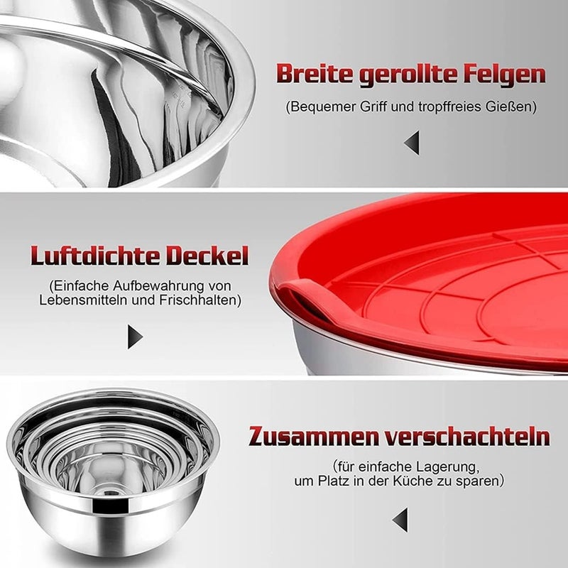 Stainless Steel Mixing Bowls Set of 5 with Colourful Silicone Lids - Image 4