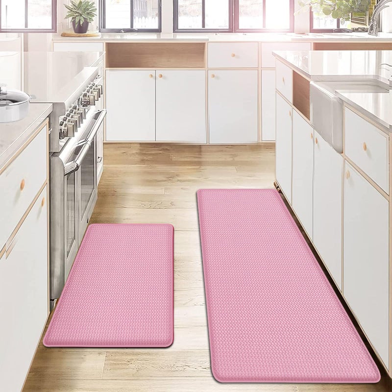AUTODECO Kitchen Mats and Rugs Set of 2  Cushioned AntiFatigue Kitchen Rug for Floor Washable 17x29 17x59 PinkRed