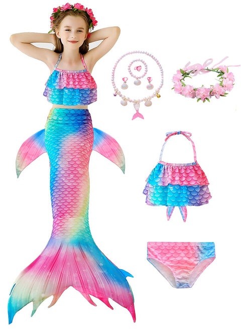 Costumes for Kids Toddler Girls 3-10 Years Old, 9 PCS Mermaid Pretend Dress Up Role Play Set for Children Cosplay Ages 3-10, Birthday Party Halloween Christmas Costumes Outfits