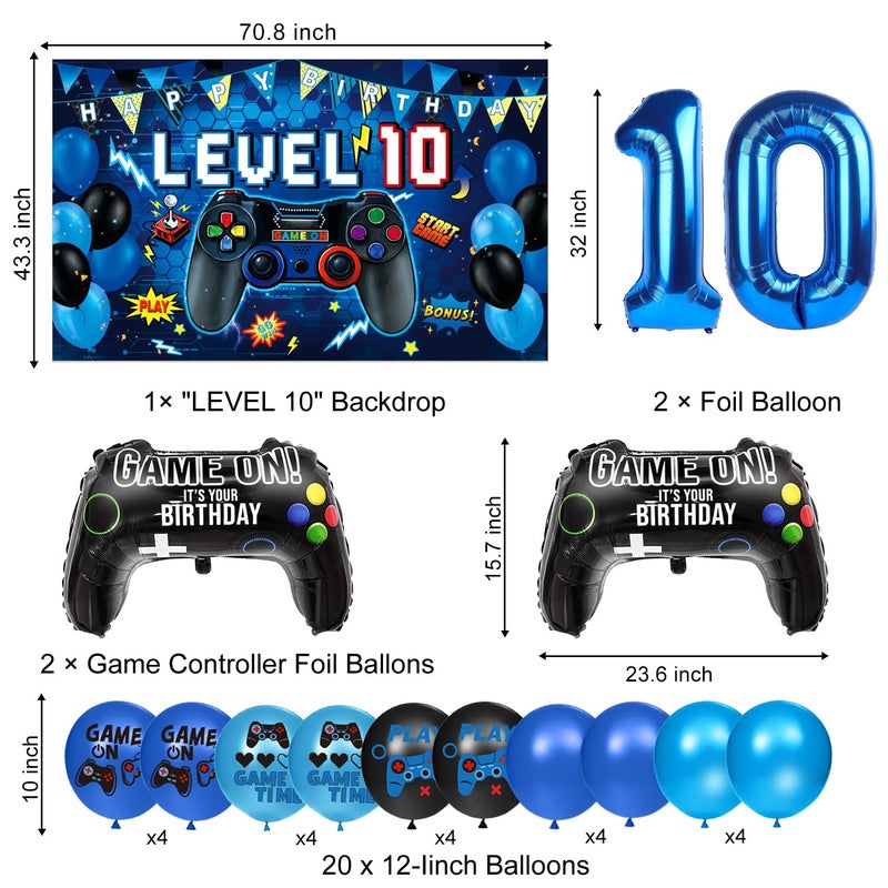 Oigco 10th Birthday Decorations for Boys, Blue Video Game Party Decorations, Level 10 Backdrop, Banner, Hanging Swirls, Honeycomb Centerpieces, Foil & Latex Balloons for 10 Years Old Boy Birthday Decor - Image 3