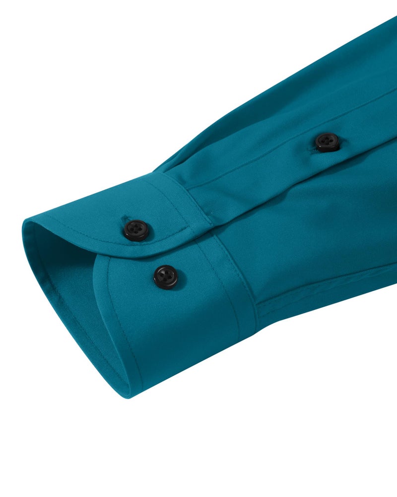 Lusead Teal Dress Shirts for Men Stretch Wrinkle Free Long Sleeve Business Slim Fit Casual Button Down Formal Shirt - Image 5
