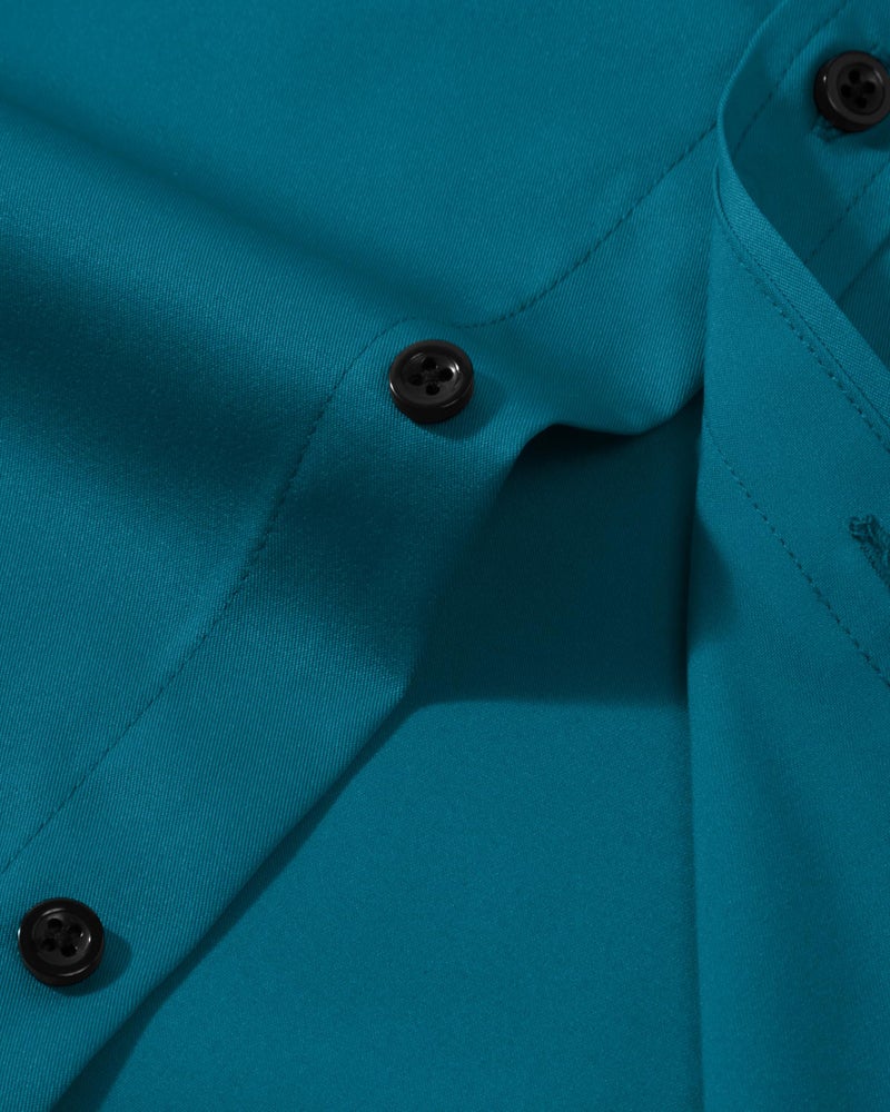 Lusead Teal Dress Shirts for Men Stretch Wrinkle Free Long Sleeve Business Slim Fit Casual Button Down Formal Shirt - Image 2