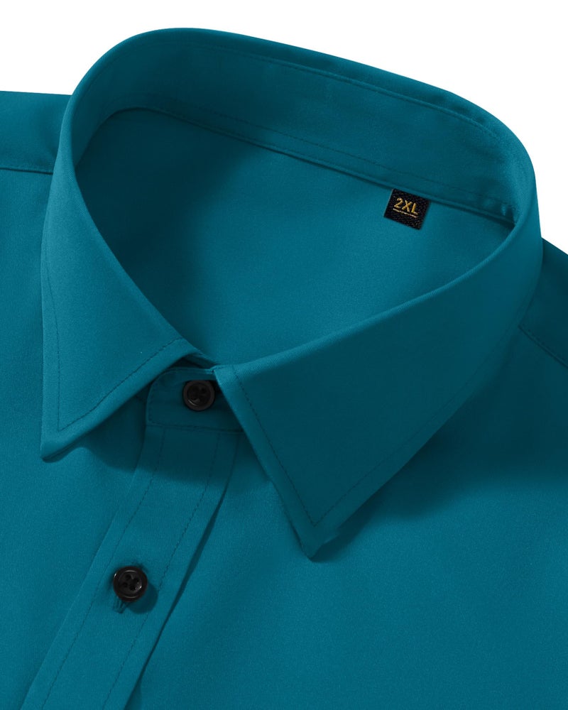 Lusead Teal Dress Shirts for Men Stretch Wrinkle Free Long Sleeve Business Slim Fit Casual Button Down Formal Shirt - Image 4