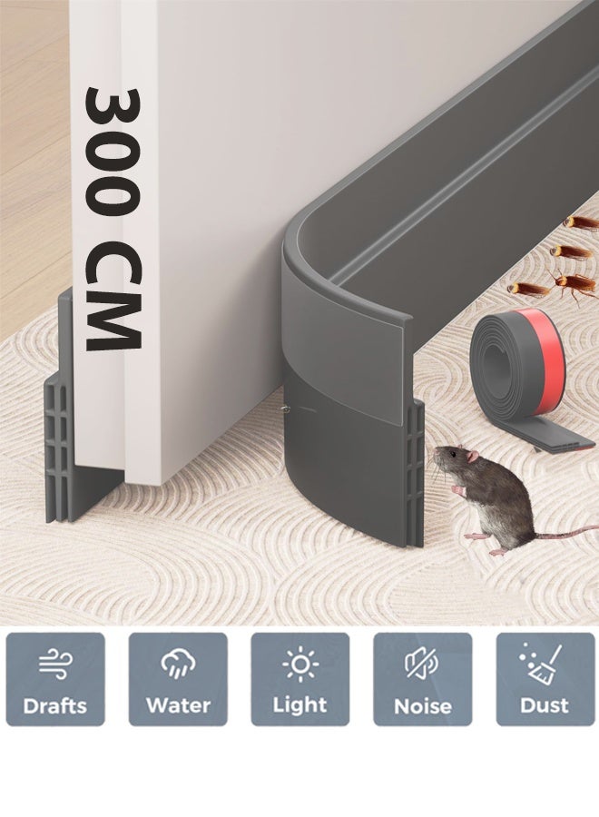 300cm Door Draft Stopper,Under Door Seal, Adhesive Under Door Seal for Exterior & Interior Doors, Under Door Draft Blocker Dustproof, Soundproof Door Sweep Strip,Door Bottom Weather Stripping (3M Black) - Image 1