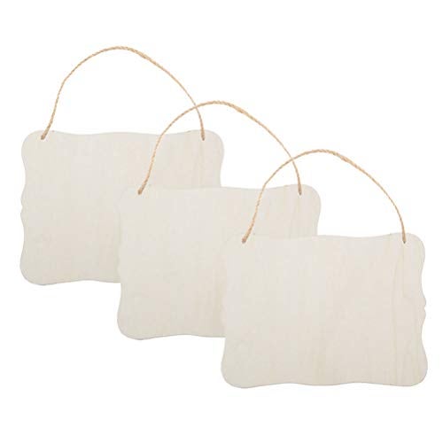 JANOU 3pcs Unfinished Wood Sign Blank Hanging Wooden Plaque DIY Craft Project Wood Sign with Rope Door Wall Art Decorative, Style 3, 9x6.5'' - Image 1