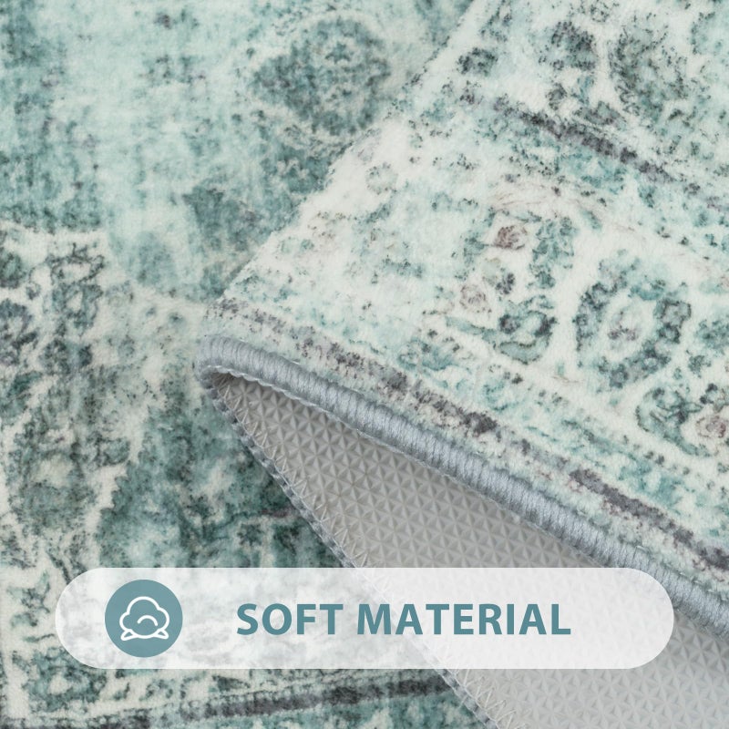 Uphome Bathroom Rugs Runner  Distressed Farmhouse Boho Sage Green Bath Mat  Non Slip Washable Long Bath Rugs  Vintage Traditonal Soft Velvet Bathroom Runner for Bathtub Sink Shower  18x47 inch - Image 1