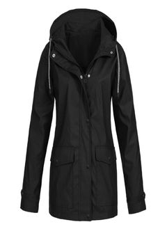 Women Solid Stripe Rain Jacket Outdoor Plus Waterproof Hooded Raincoat Windproof