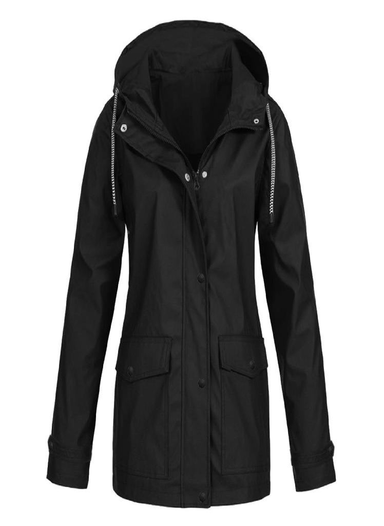 Eckek - Women Solid Stripe Rain Jacket Outdoor Plus Waterproof Hooded Raincoat Windproof - Image 1