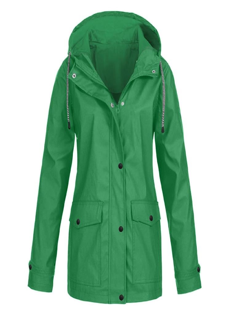 Eckek - Women Solid Stripe Rain Jacket Outdoor Plus Waterproof Hooded Raincoat Windproof - Image 1