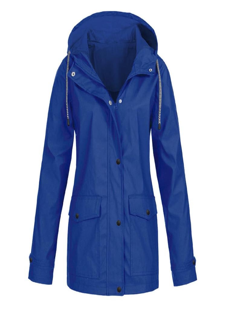 Eckek - Women Solid Stripe Rain Jacket Outdoor Plus Waterproof Hooded Raincoat Windproof - Image 1