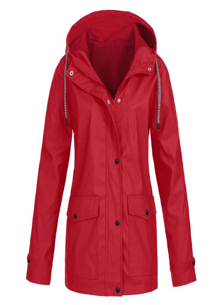 Eckek - Women Solid Stripe Rain Jacket Outdoor Plus Waterproof Hooded Raincoat Windproof - Image 1