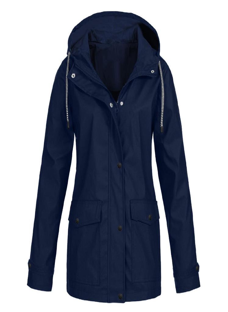 Eckek - Women Solid Stripe Rain Jacket Outdoor Plus Waterproof Hooded Raincoat Windproof - Image 1