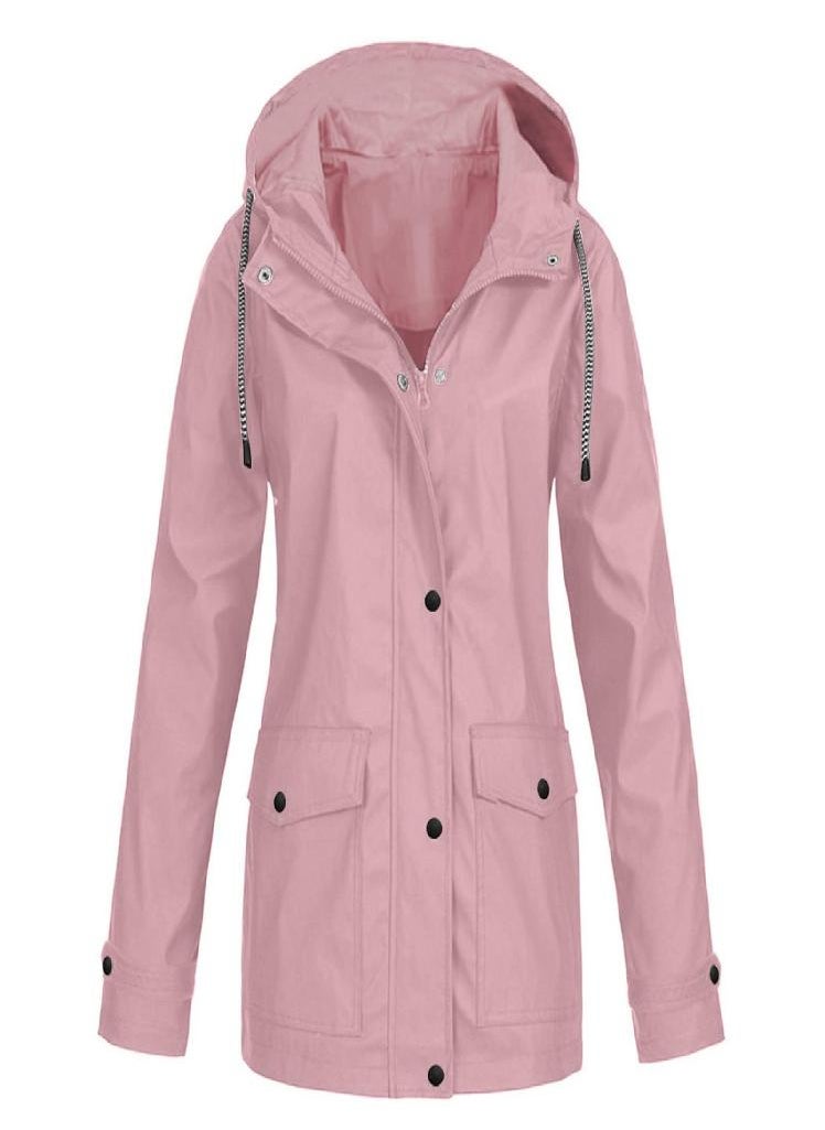 Eckek - Women Solid Stripe Rain Jacket Outdoor Plus Waterproof Hooded Raincoat Windproof - Image 1