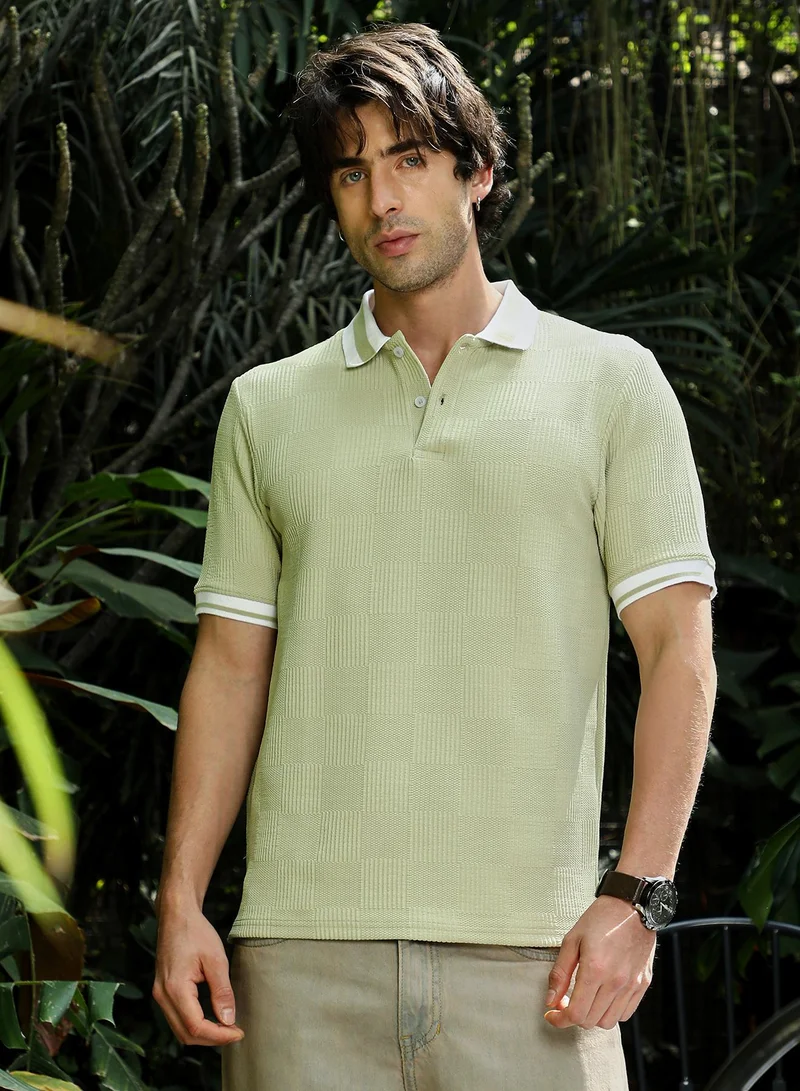 CAHOOT Men's Lime Green Plain/Basic T-Shirt For Casual Wear | Polo Collar | Short Sleeve | Button Closure | Polyester Blend T-Shirt Crafted With Comfort Fit For Everyday Wear