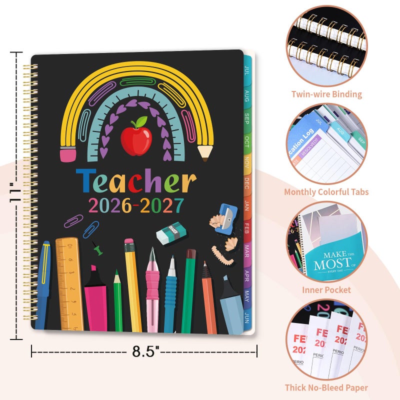 Artfan Teacher Planner 2026-2027 - Academic Planner Teacher Lesson Planner 2026-2027, July 2026 - June 2027, 8.5" x 11", Lesson Plan Book, Weekly & Monthly Lesson Calendar with with Colorful Laminated Tabs, Quotes, Inner Pocket - Image 3