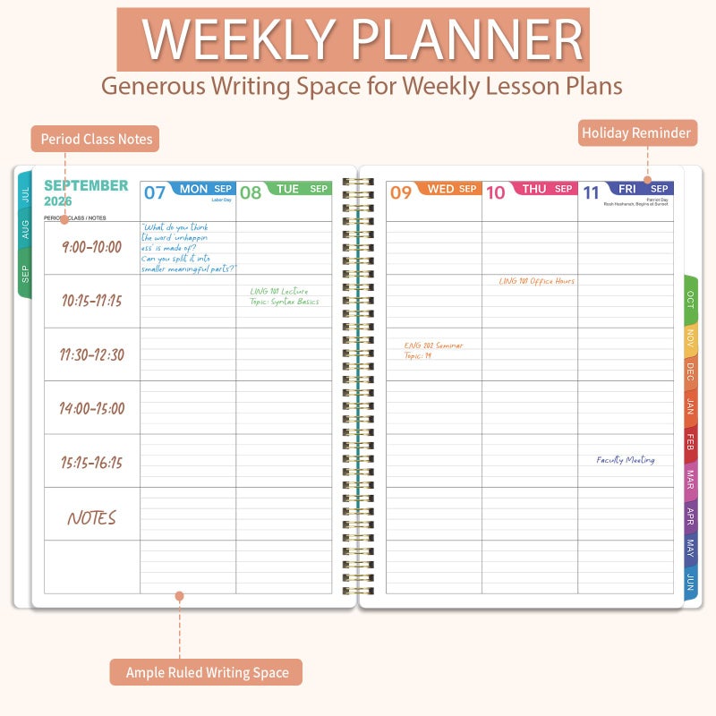 Artfan Teacher Planner 2026-2027 - Academic Planner Teacher Lesson Planner 2026-2027, July 2026 - June 2027, 8.5" x 11", Lesson Plan Book, Weekly & Monthly Lesson Calendar with with Colorful Laminated Tabs, Quotes, Inner Pocket - Image 5