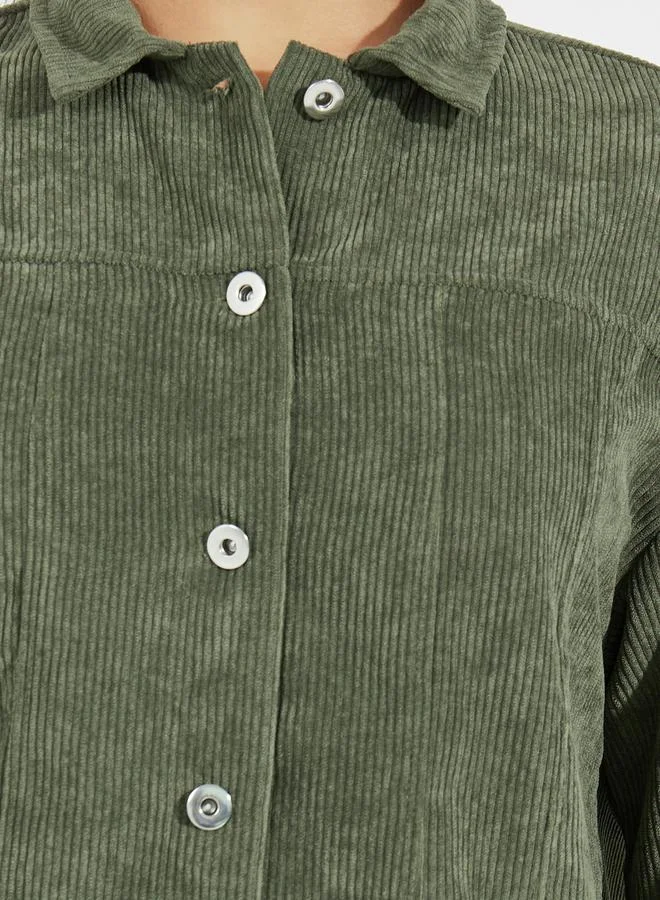 Styli Oversized Corduroy Shirt with Buttons