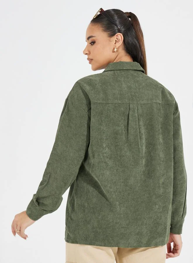 Styli Oversized Corduroy Shirt with Buttons