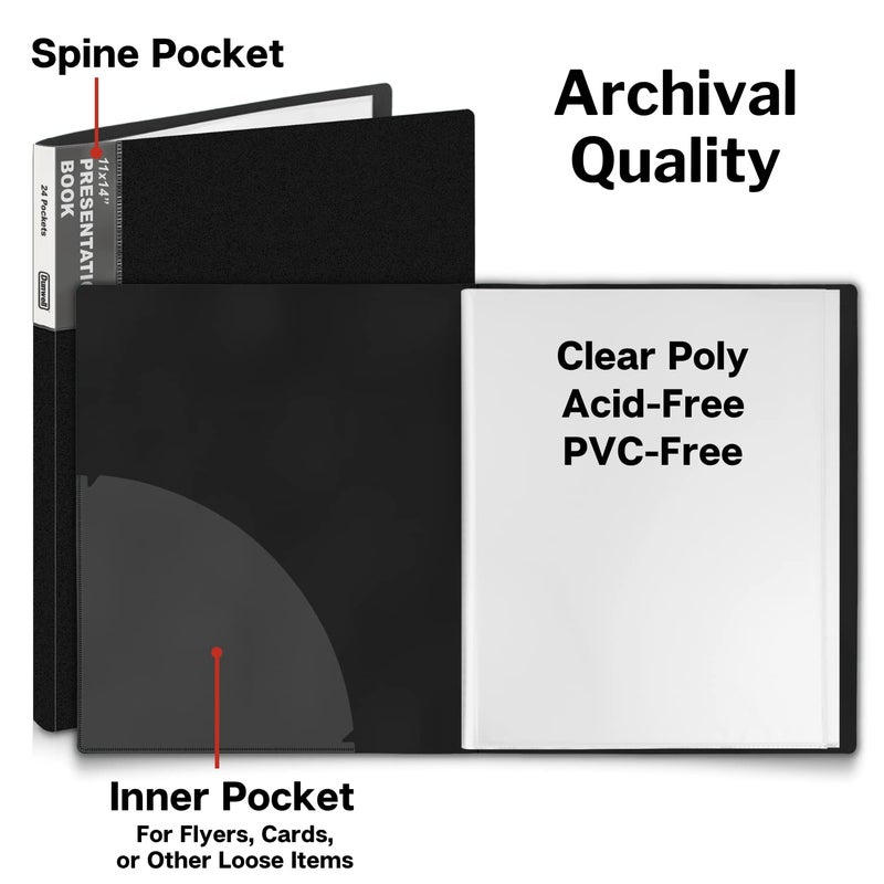Dunwell 11x14 Binder with Sleeves (Black), 24 Pockets Display 48 Pages, Large Folder with Plastic Sleeves,11x14 Presentation Book with Protector Sleeves, Kids Art Portfolio 14x11,Clear Pages,Vertical - Image 3