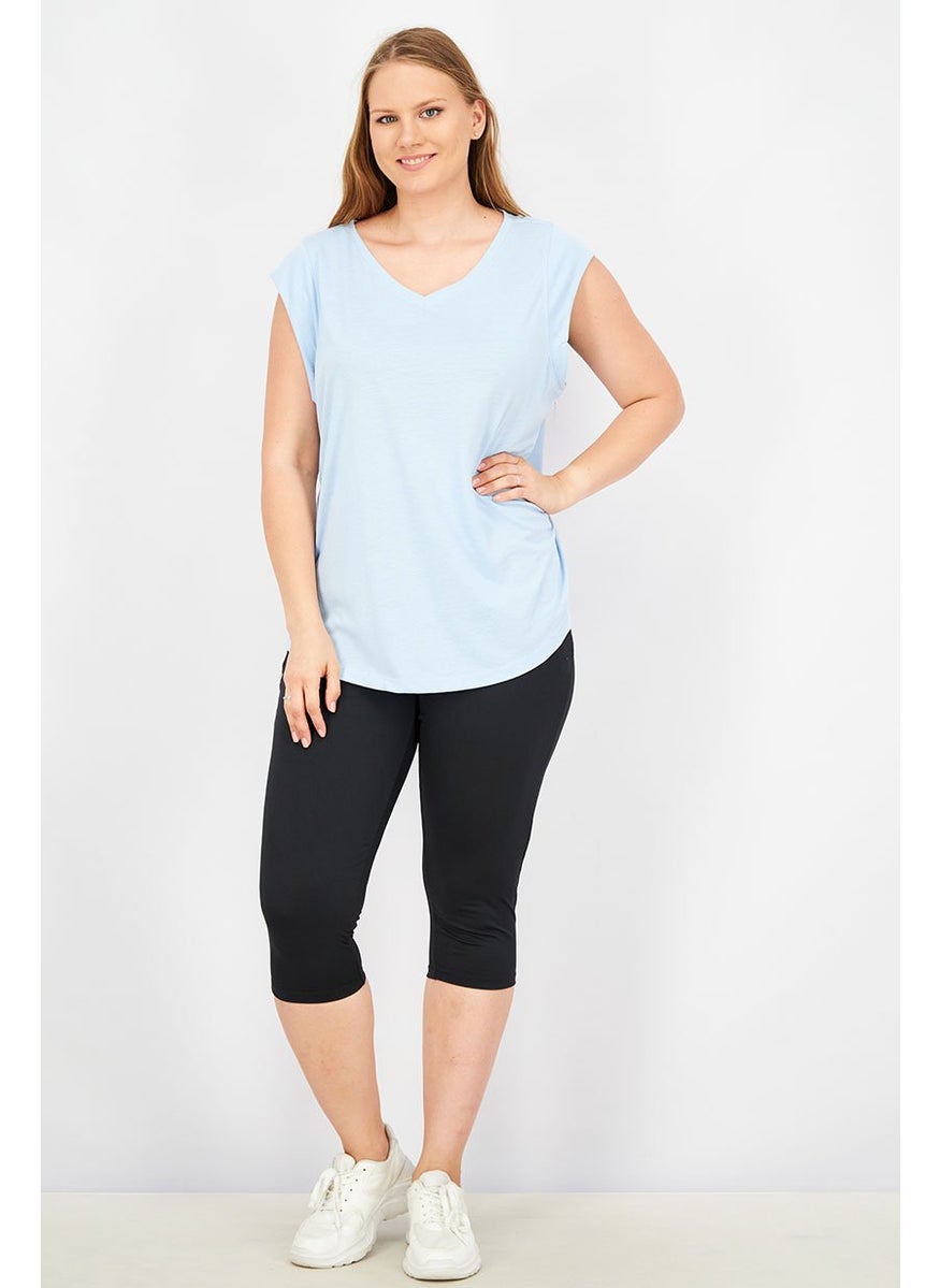 Women 2 Piece V-neck Sleeveless Plain Top, Blue - pzsku/Z215583F51DD2B5887CEEZ/45/_/1740494965/c32b2ad2-eaa8-4b25-9130-11f76c21b290