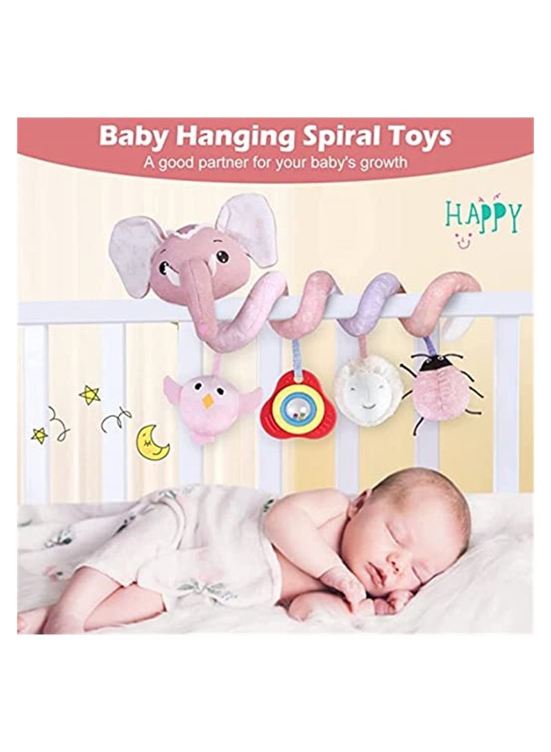 NIBEMINENT Baby Stroller Toys, Car Seat Toys for Infants, Crib Rattles Learning Hanging Sensory Development Spiral Plush with Music Squeaker, - Image 1