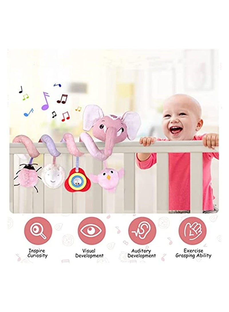 NIBEMINENT Baby Stroller Toys, Car Seat Toys for Infants, Crib Rattles Learning Hanging Sensory Development Spiral Plush with Music Squeaker, - Image 2