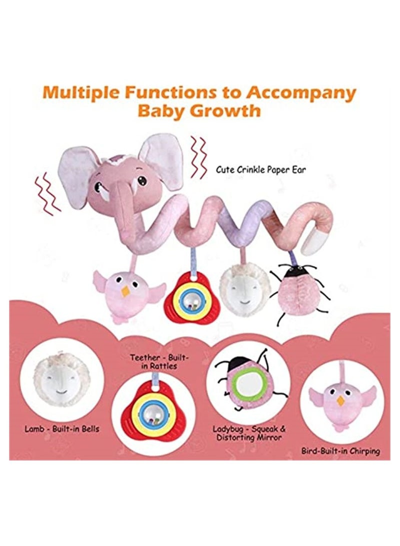 NIBEMINENT Baby Stroller Toys, Car Seat Toys for Infants, Crib Rattles Learning Hanging Sensory Development Spiral Plush with Music Squeaker, - Image 3