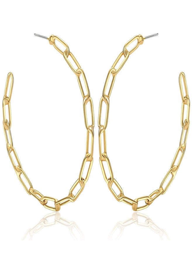 NLCAC 14K Gold Chain Hoop Earrings - Chic Shiny Paperclip Chain Link Big Hoop Earrings for Women - Image 5