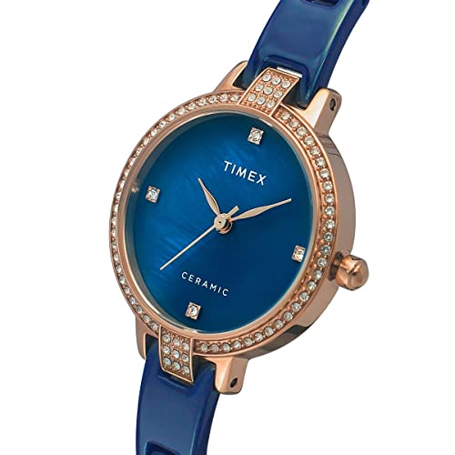 TIMEX Analog Watch for Women with Mother of Pearl Blue Round Dial & Blue Ceramic Bracelet Band Water Resistant Women's Wrist Watches - TWEL15702 - Image 2