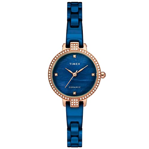 TIMEX Analog Watch for Women with Mother of Pearl Blue Round Dial & Blue Ceramic Bracelet Band Water Resistant Women's Wrist Watches - TWEL15702 - Image 1