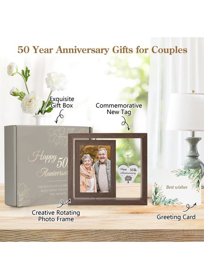 HELORAY 50th Anniversary Wedding Gifts for Couple Happy 50th Gold Anniversary Picture Frame Gift Ideas with Elegant Gift Box 50 Year Unusual Decorations for Parents Husband Wife Friends Her Him - Image 2