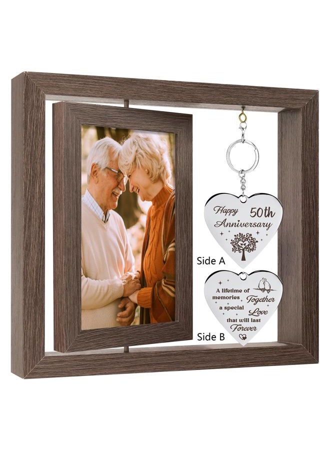 HELORAY 50th Anniversary Wedding Gifts for Couple Happy 50th Gold Anniversary Picture Frame Gift Ideas with Elegant Gift Box 50 Year Unusual Decorations for Parents Husband Wife Friends Her Him - Image 1