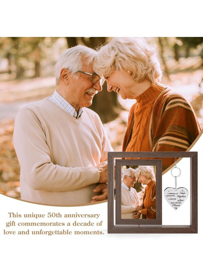 HELORAY 50th Anniversary Wedding Gifts for Couple Happy 50th Gold Anniversary Picture Frame Gift Ideas with Elegant Gift Box 50 Year Unusual Decorations for Parents Husband Wife Friends Her Him - Image 3