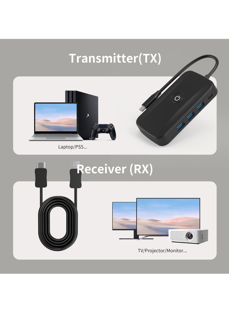 SYOSI - USB C Wireless HDMI Transmitter and Receiver, 50m 5G Wireless HDMI Extender Kit with 3 USB 3.0 Ports, PD 100W, USB C to HDMI Adapter for Streaming Video/Audio to HDTV, Monitor, Type C Phone/Laptop - Image 1