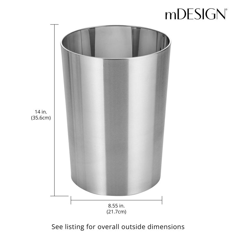 mDesign Stainless Steel Round Metal Trash Can, Small 4 Gallon Wastebasket, Garbage Basket Bin for Bathroom, Bedroom, Kitchen, or Home Office, Holds Waste and Recycle, Mirri Collection, Brushed - Image 3