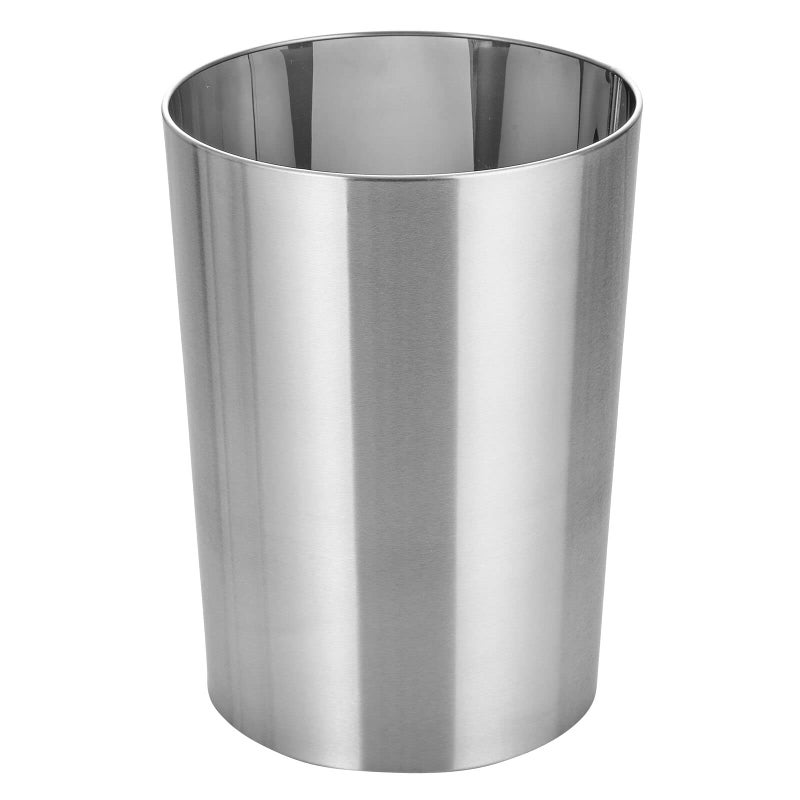 mDesign Stainless Steel Round Metal Trash Can, Small 4 Gallon Wastebasket, Garbage Basket Bin for Bathroom, Bedroom, Kitchen, or Home Office, Holds Waste and Recycle, Mirri Collection, Brushed - Image 1