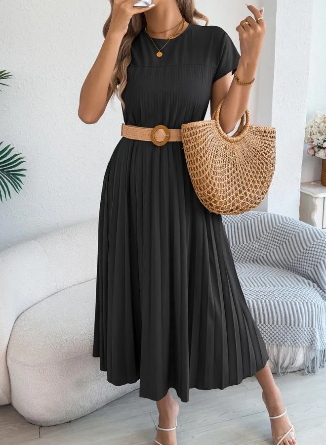 تايك تو Black Pleated A-Line Midi Dress