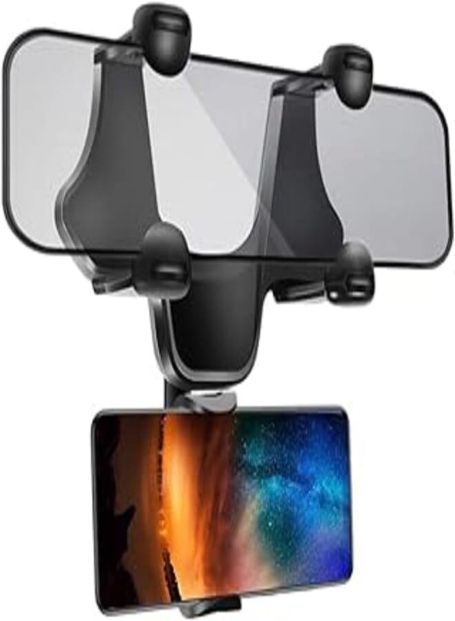 Paddsun Cell Phone Holder Vehicle Rear View Mirror Mobile Phone Stands Mount Navigation Bracket Adjustable Up and Down Snap-on Universal Smartphone Cradle for iOS Android