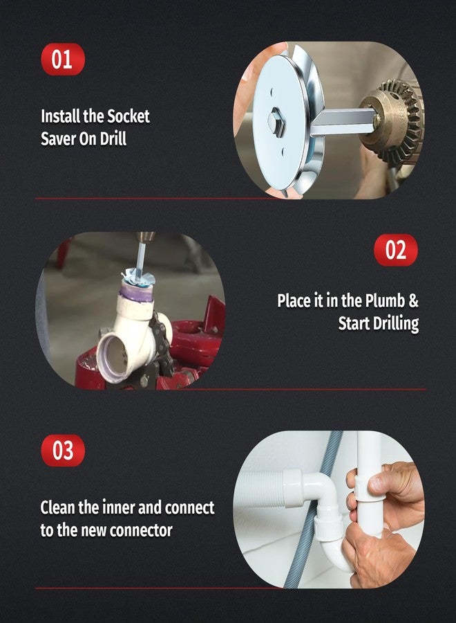 Dreyoo واقي مقبس تركيبات السباكة من مادة PVC، قاطع مواسير PVC لإزالة SCH 40 من المحور، مناسب لمثقاب كهربائي بسرعة متغيرة 1/2 بوصة، واقي مقبس داخلي لأنبوب ABS PVC (2 بوصة) - Image 5