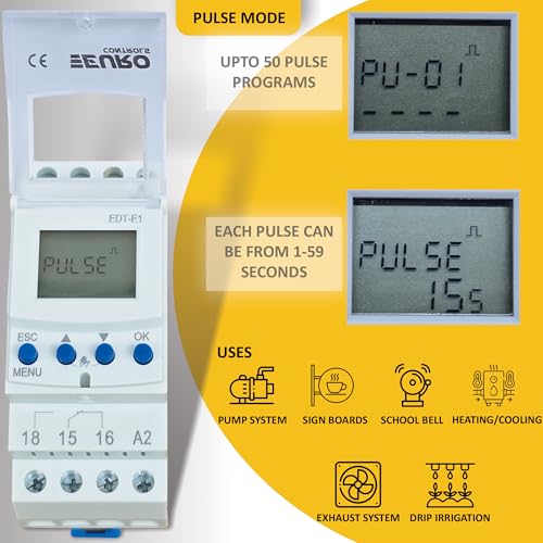 EuroControls EDTE1 Timer - Weekly and Pulse programmable Timer- 50 On and Off Programs - Replaceable Battery - Back lit Display - Automatic time Relay/Switch - 16A TUV Certified Relay - 1 c/o 240vAC - Image 3