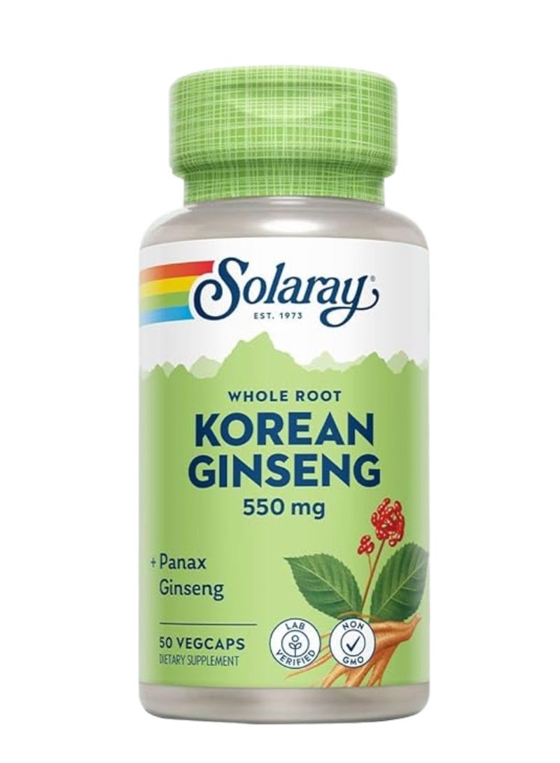 SOLARAY Korean Ginseng Root 550mg, Traditional Herbal Supplement, 50 Vegan Capsules - Image 1