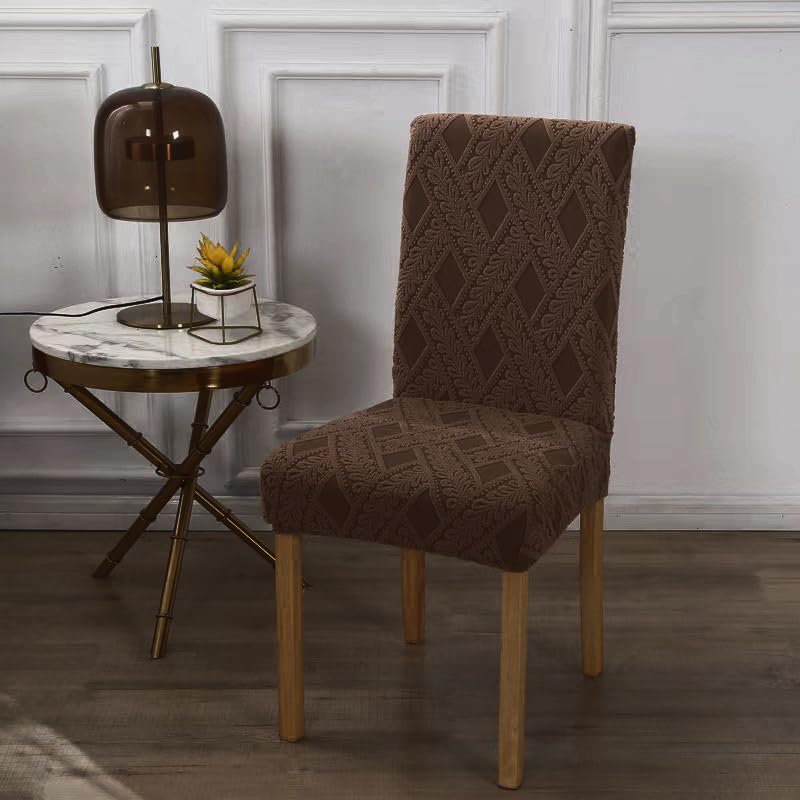 Styleys Elastic Chair Cover Stretch Removable Washable Short Jacquard Dining Chair Cover Protector Seat Slipcover (Pack of 8, Chocolate, JCMC42) - Image 2