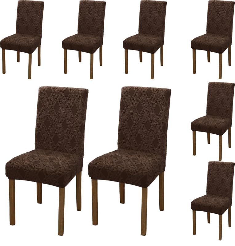 Styleys Elastic Chair Cover Stretch Removable Washable Short Jacquard Dining Chair Cover Protector Seat Slipcover (Pack of 8, Chocolate, JCMC42) - Image 1