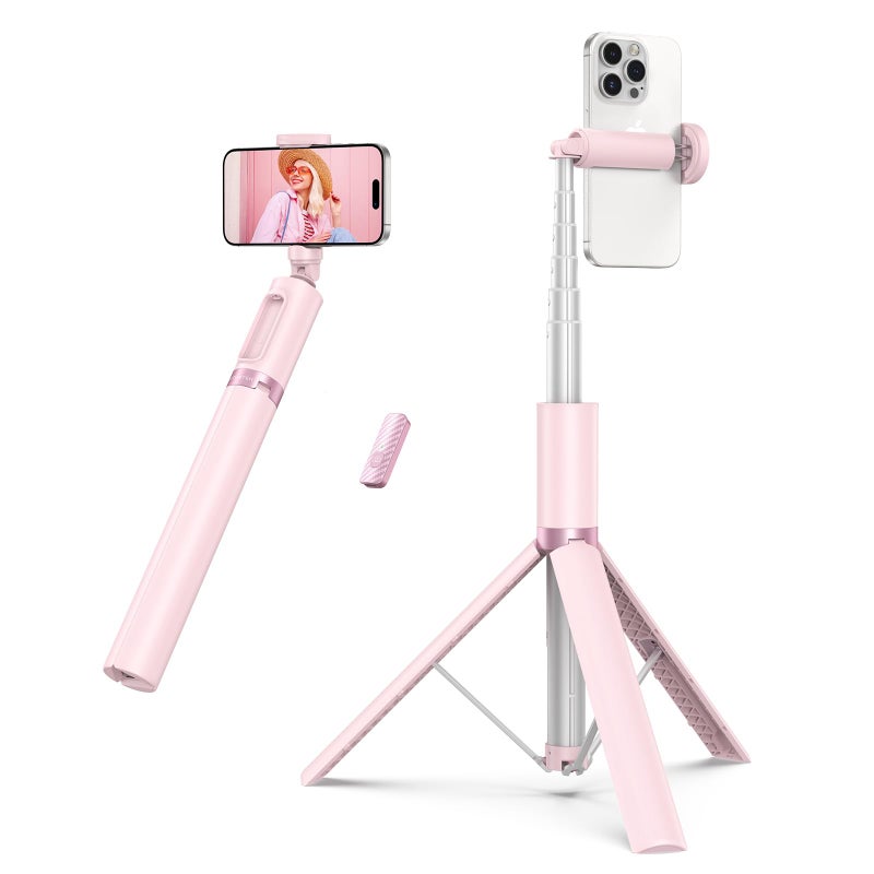 ATUMTEK 55 Selfie Stick Tripod Allinone Extendable Aluminum Phone Tripod with Rechargeable Bluetooth Remote for iPhone and More Fitting 477 inch Smartphones Pink