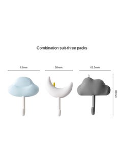 Y&D 3PCS Simple Hook Strong Adhesive Wall Hanging Wall Seamless Bearing Bathroom Kitchen Hook Paste Hook-Nebula Hook-Blue Hat White Moon Black Cloud  - Image 1
