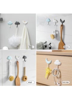Y&D 3PCS Simple Hook Strong Adhesive Wall Hanging Wall Seamless Bearing Bathroom Kitchen Hook Paste Hook-Nebula Hook-Blue Hat White Moon Black Cloud  - Image 5