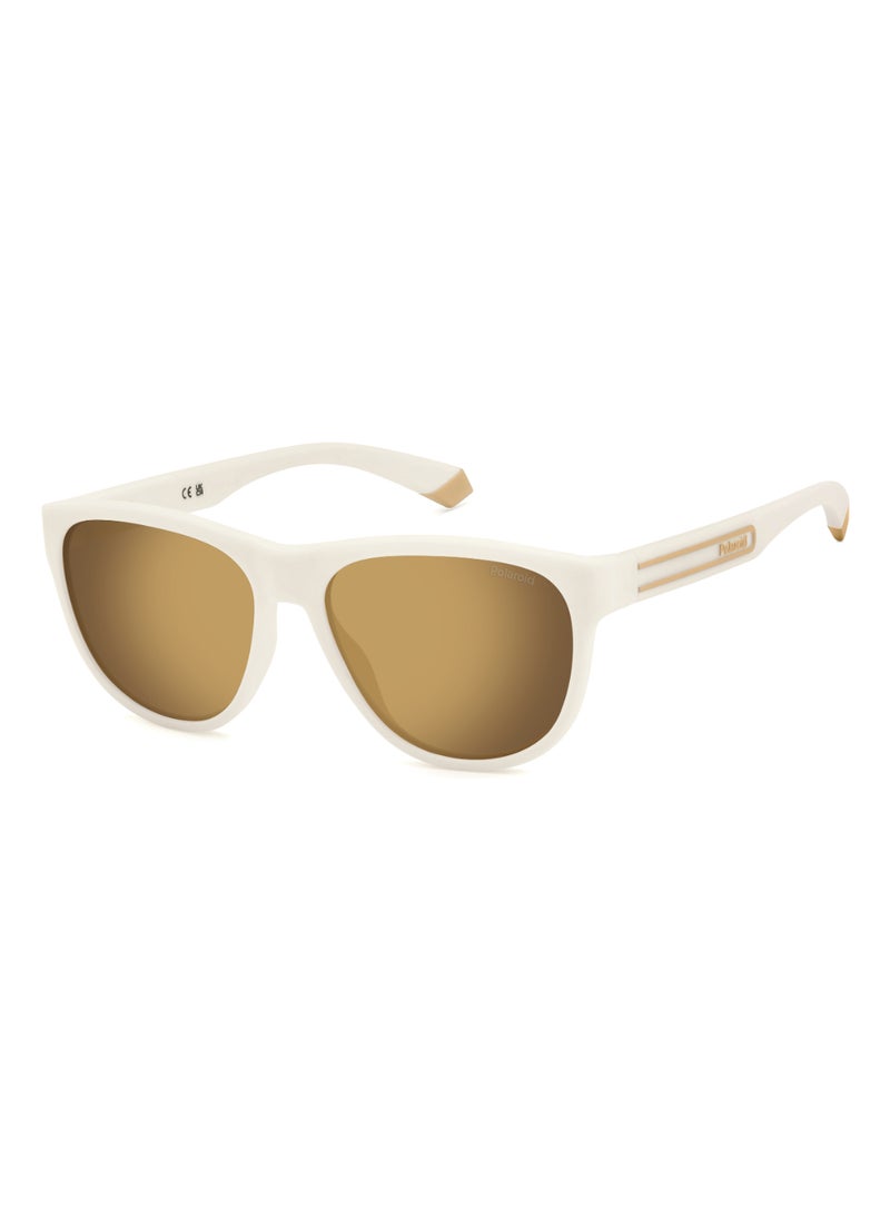 Polaroid Unisex Polarized Rectangular Shape  Sunglasses PLD 2156/S GOLD 46 - Lens Size: 45.6 Mm - Matt White  - Image 1