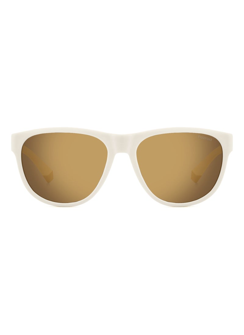 Polaroid Unisex Polarized Rectangular Shape  Sunglasses PLD 2156/S GOLD 46 - Lens Size: 45.6 Mm - Matt White  - Image 3