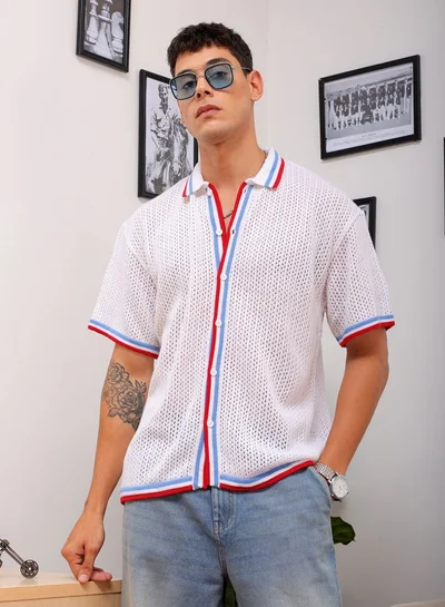 The Indian Garage Co Men Relaxed Fit Striped Half Sleeves Cuban collar Casual Shirt