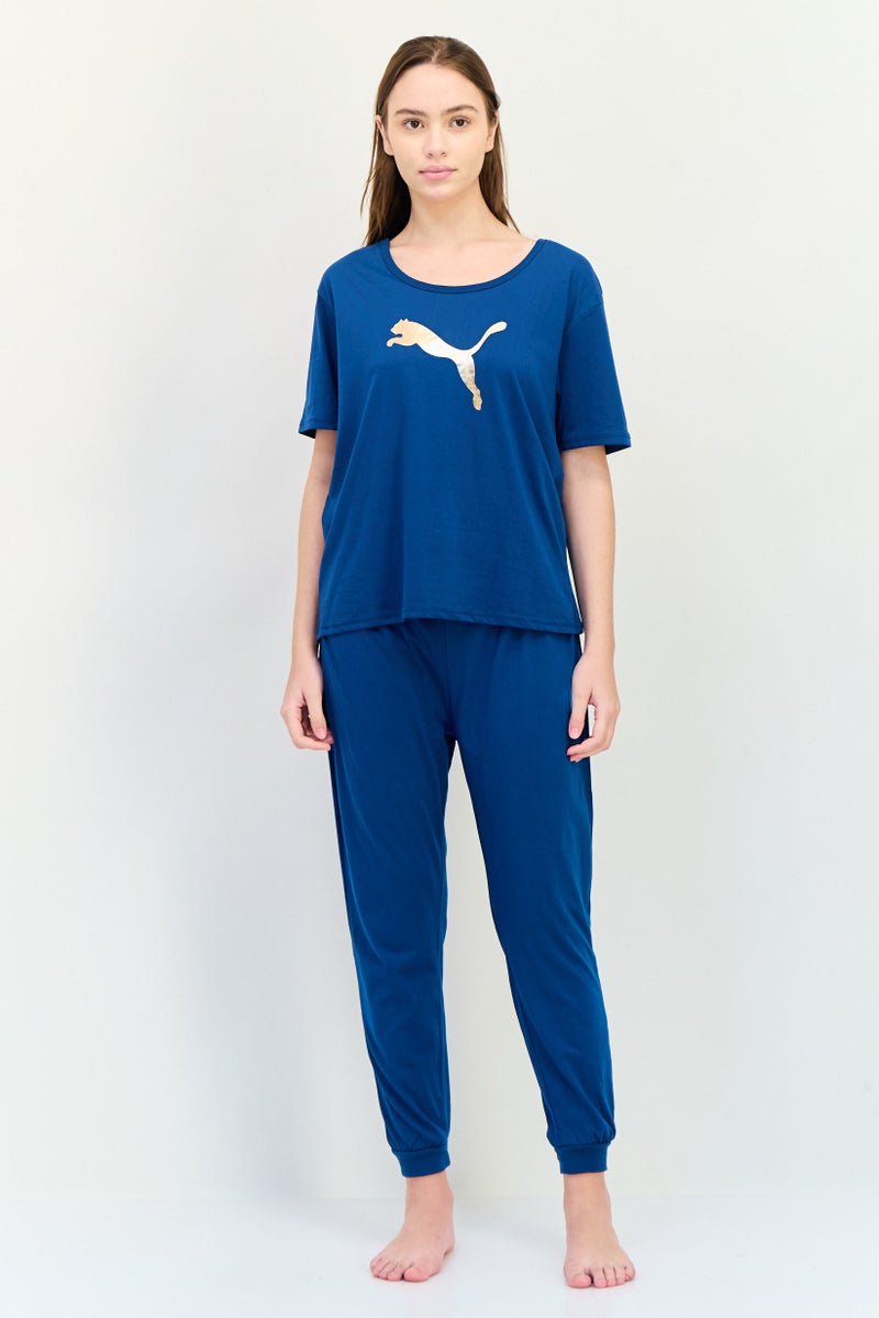 PUMA Women 2 Pieces Sleepwear Set T-shirt And Pants, Teal Blue - Image 1
